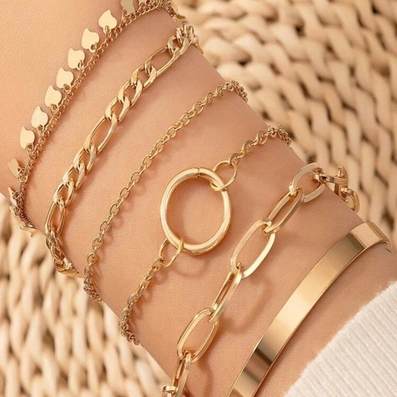 Fashion 6pcs Bracelet Set Women Gold Plated Chain Cuff Bangle Gifts New - Picture 3 of 8